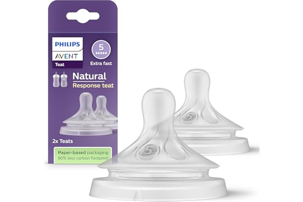 Philips Avent Tetina de biberón Natural Response: 2 tetinas de biberón de flujo 5 para bebés a partir de 6 mes, sin BPA (modelo SCY965/02)