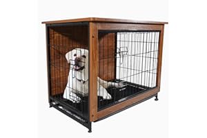 MaxxPet Cage pour Chien en Bois, Grande Cage Chien, Cage Chien Interieur, Caisse Chien avec 2 Portes, Cages De Chiens, Meuble pour Chien, 98x65x68cm, Noir