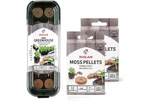 Biolan Mini Greenhouse - Propagator for 12 Seeds with 36 pcs of Peat-Free Sphagnum Moss Pellets for Seed Tray - Seed Propagators with Lids