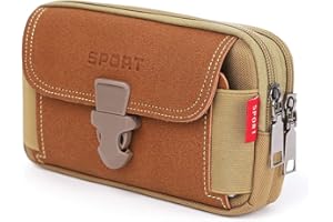 LAXIAY Men's Mobile Phone Sports Bag,Canvas Belt Bag Phone Wallet Purse,Outdoor Sports Bum Pouch Casual Mobile Phone Pocket (Khaki,A)