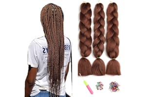 ShowJarlly Treccia Africane Extension 24", Kanekalon Treccia Capelli, Ombre Jumbo Treccia Capelli Fibra treccia di scatola, Per Crochet Twist Intrecciare I Capelli (Ramato scuro,33#)