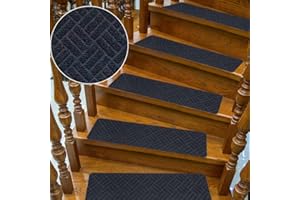 ICDLTJ Stair Carpet treads, Stair Mats Set of 15 non slip stair treads 30"x8" Anti Moving Grip Safety Staircase Step Treads for Kids Elders and Dog (Deep Grey, Embossed Stripe)