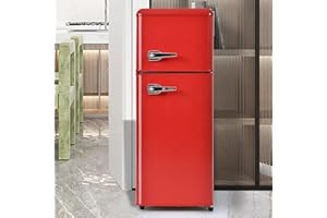 Sweiko Réfrigérateur rétro,Congélateur armoireé clairage LED combinaison réfrigérateur congélateur, à deux portes, volume total de 92 litres avec 28 litres de capacité de congélation (Red)