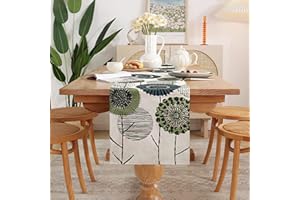 DECORMOMMT Camino de Mesa Verde Flores Girasol Moderno Sala Resumen Arte Camino de Mesa Lino Mantel Decoración Mesa de Comedor para Vacaciones De Fiesta de Boda Reunirse Deco Exterior Verano 183 x 33CM