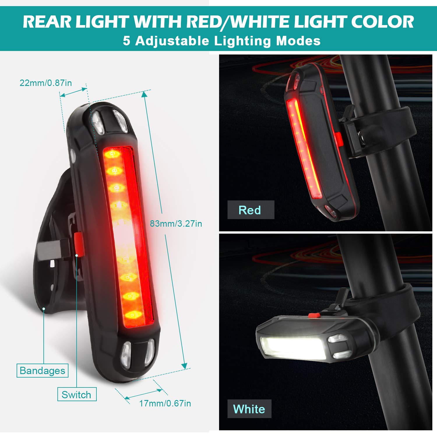 OMERIL Luci LED per Bicicletta Ricaricabili USB con Comando Remoto e