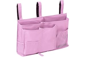 BUSNOS Organizador de Cabecera Cama Litera Rosa con Colgante Bolsillo Cama Organizador Alta Bolsa de Almacenamiento Colgante para Colgar Accesorios de Cama para Teléfono Magzine Gafas Libro Juguetes Etc