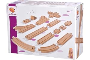 Eichhorn Schienenbahn 100006405 Großes Schienenset, 44 teilig, FSC zertifiziertes Buchenholz, verbaubar mit Anderen Schienenbahnsystemen