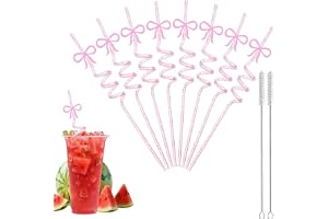 Cesujowaz Sugrör för barnkalas, 10 st plastsugrör med rosett, återanvändbara sugrör för barnkalas, dekoration, rosa, babyshow