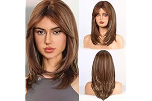 HAIRCUBE Peluca de Mujer 20 Pulgadas en Color Marrón Claro con Cortina y Flequillo para Uso Diario y Rol