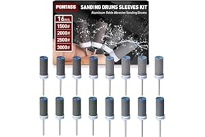 PONTASS 16 Stück Schleifhülsen Satz für Dremel Rotationswerkzeug mit 3mm Schaft 1500/2000/2500/3000 Korn Schleifaufsätze, Schleifwalzen für Schleifen & Rosten Metallkante-Abreiben Stein Holz Schleifen