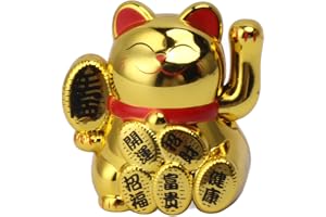 Lucky Cat Soldrivna Söt Viftande Maneki Neko Staty för Lycka och Pengar Dekorationer för Reception