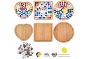 WEBEEDY 3 Set DIY Rainbow Mosaic Coaster Kit Stained Mosaic Glass Pieces DIY Glass Mosaic Tiles for Crafts Drinking Cup Coaster Decorate Your Own Heart Flower and Rainbow Design Coaster