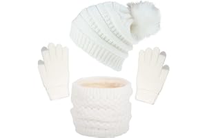CheChury Cappelli Invernali Sciarpa Donna Invernale Berretto a Maglia con Sciarpa Beanie Collo della Ciarpa Guanti Touch Screen all'aperto Jogging Sci, 3 Pezzi