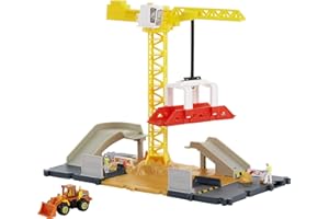MATTEL Matchbox HDL33 Construction Site Play Set, Movable Crane, Vehicle-Activated Functions, Includes 1 Matchbox Toy Bulldozer, Toy for Children from 3 Years
