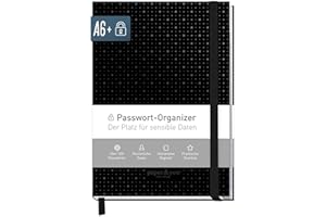 ‎HÄFFT paper&you® Passwortbuch A6+ mit Register A-Z "Black Edition" für 320 Zugangsdaten, Passwort-Manager klein, Passwort Buch deutsch - nachhaltig & klimafreundlich