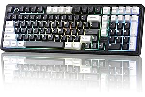 ‎YUNZII YUNZII AL98 QMK/VIA Bezprzewodowa Mechaniczna Klawiatura Gamingowa, Pełna Aluminiowa Obudowa, BT/2.4G/USB-C, Podświetlenie RGB dla Win/Mac (Czarny, Cocoa Cream V2)