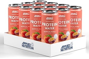 Applied Nutrition Sparkling Protein Water - 10g Collagen Boost – Low-Calorie Hydration with Vitamin C and Coconut Water – Refreshing and Wellness Drink (Pack of 12 Cans x 330ml) (Tropical Burst)