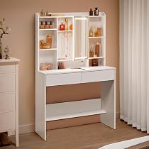 SONGMICS HOME Coiffeuse avec Tabouret, avec Éclairage, Pouf Rond, Style