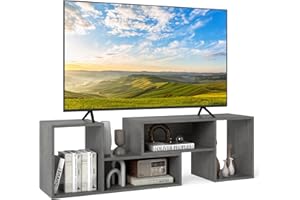 COSTWAY Mobile Porta TV Combinabile a 2 Pezzi, per TV Fino a 60'', Mobile TV a Angolo Soggiorno in Legno, con 4 Vani Aperti, Tavolo Media TV Multifunzionale, per Soggiorno, Camera da Letto (Grigio)
