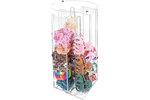 MOFASVIGI Acrylic Scrunchie Holder Claw Clip Organiser, 360°Rotating Hair Accessories Organizer for Grils, 4 Tier Hair Accessories Storage for Bracelets Bangle Watches, 28x11x11CM