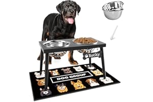 ADENGL Erhöhter Futternapf aus Metall für große und mittelgroße Hunde, stärkere, erhöhte Hundenäpfe mit spritzsicherer Matte, Futter- und Wassernäpfe, 25,4 cm hoch, 1,6 x 61 cm