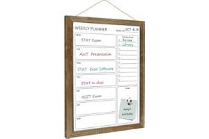 Umtiti 13" x 17" Dry Erase White Board & Weekly Calendar Board, Magnetic Whiteboard for Wall,Solid Wood Rustic Brown Framed Message Board, Planner Board for Office, Home, School（Weekly-3343QZ）