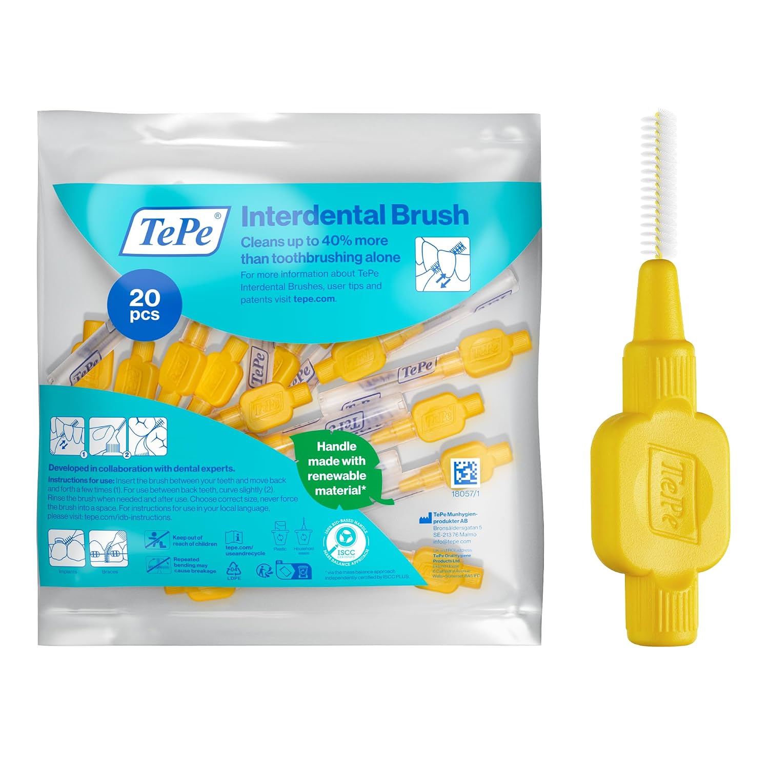 TePe Interdentale Rager, Original, Geel, 0.7mm/ISO 4, 20st | Effectieve reiniging tussen tanden en kiezen, Voor smalle ruimtes