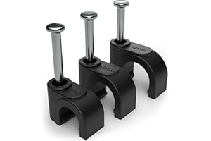 KEPLE Okrągłe czarne klipsy do kabli, 9 mm, 100 sztuk – do efektywnego zarządzania kablami – uchwyty kablowe do kabli elektrycznych / Ethernet, klipsy do gwoździ do zacisków kablowych telewizji telefonicznej, uporządkowane