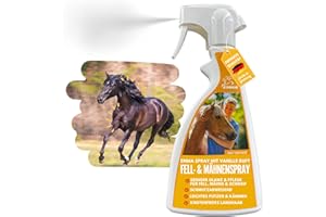EMMA Spray per coda e criniera per cavalli + profumo di vaniglia 500 ml cura del pelo del cavallo, spray lucido e pettinabilità per pelliccia, criniera, coda, spray per cavalli, cura dei cavalli, accessori