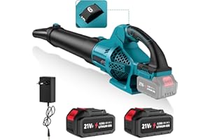 XOEMINOR Soplador de Hojas Inalámbrico 21 V, 240 km/h Soplador de Batería Viene con Dos Baterías de 4,0 Ah, 1500 W Motor Sin Escobillas, 6 Velocidades, Soplador Eléctrico para el Cuidado del Césped