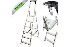 KADAX Escabeau Pliant en Aluminium, 6 marches – Charge Max. 125 kg, léger et Stable pour Usage Domestique et Professionnel