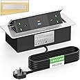 Metal Recessed Power Strip with USB C PD20W, Desk Recessed Power Socket 2 outlet, Recessed Pop Up Power Socket for Desktop Worktop Conference, 1.8M Cable, 3250W/13A