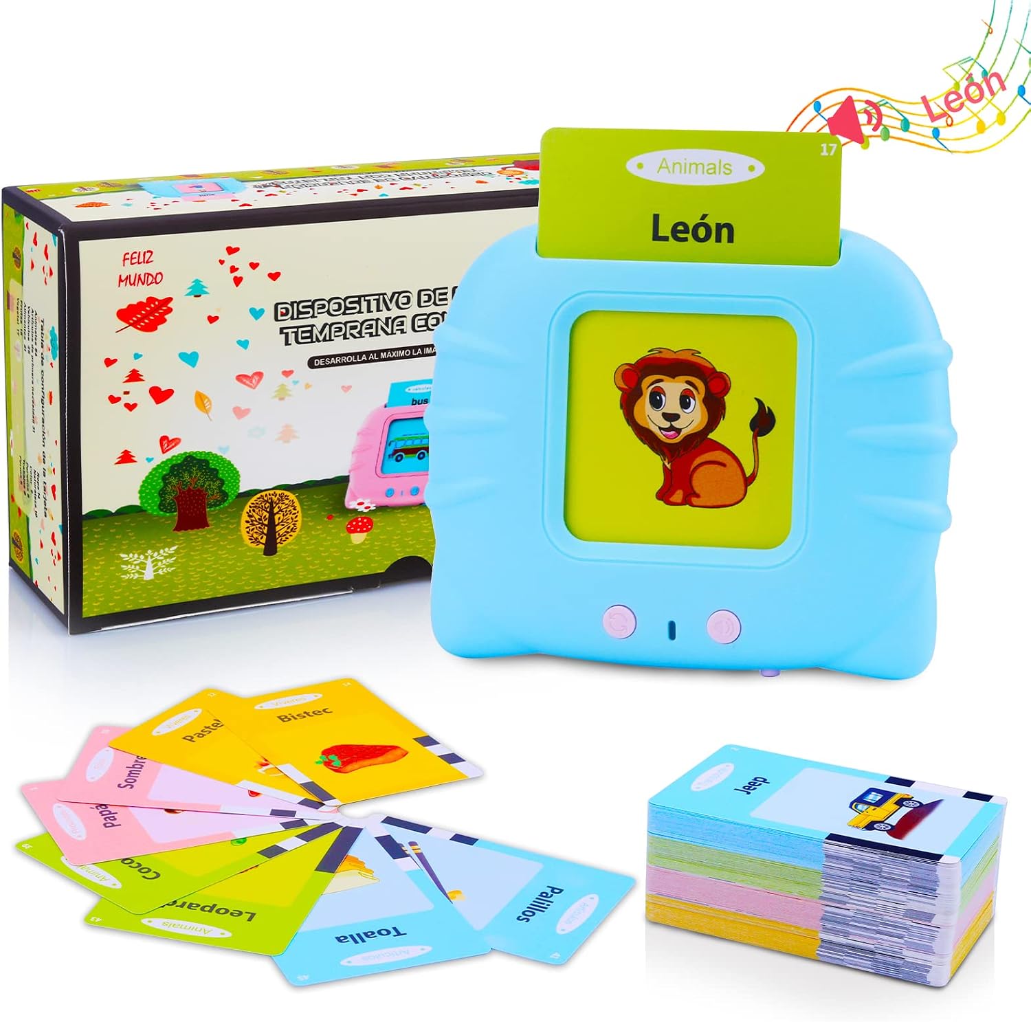 Tarjetas Flash Parlantes Juguetes de Aprendizaje para Niños Pequeños 1-6 Años, 112 Hojas 224 Español Palabras, Juguetes Educativos Audibles, Recurso Preescolar Juguete Interactivo Electrónico - Azul