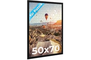 PHOTOLINI Bilderrahmen 50x70 Schwarz, Puzzle Rahmen 70x50 Holz MDF mit Acrylglas, Bilderrahmen Puzzle 1000 Teile 50x70 zum Aufhängen, Puzzlerahmen 500-1000 Teile - ideal für Ihre Puzzle-Galerie