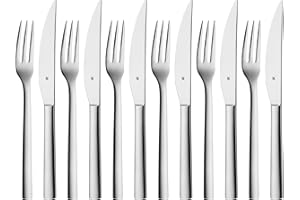 WMF Nuova 12-częściowy zestaw sztućców do steków, dla 6 osób, widelec do steków, nóż do steków, polerowana stal nierdzewna Cromargan, nadaje się do mycia w zmywarce