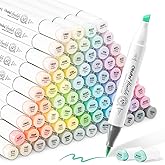 Ohuhu Colouring Pens 96 Pastel Colours Permanent Marker Pens Dual Tip Sketch Marker for Artist, Students, Brush Markers for S
