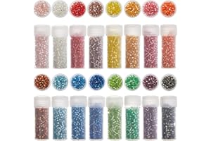 SUNNYCLUE 80G 16 Colors Cylinder Seed Beads 2mm Bulk Glass Seed Beads Glasses Seeds Bead Pony Bead Mini Seeds Beaded 2mm Glass Spacer Beading Small Glasses Spacer for Jewellery Making Earring Bracelet