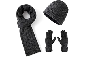 Lallier Winter 3-teiliges Herren Wolle Mütze Schal Handschuhe Set, Warmes Beanie Skull Cap Schal Thermohandschuh Set für Herren