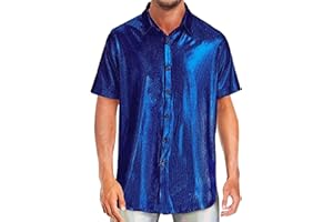 Gefomuofe Chemise à paillettes pour homme - Style rétro - Costume disco des années 70 - Chemise à paillettes - Chemise à paillettes - Chemise de loisirs - Chemise disco
