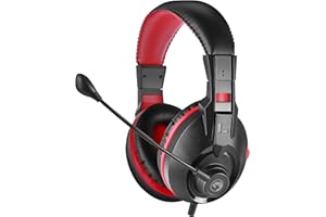 MARVO H8321S Gaming Headset - Stereo Sound, Omnidirectional Microphone, 40mm Audio Drivers, On Ear Volume Control, 3.5mm Connection, Black and Red