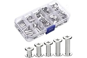 SYLBX 160 Pièces Kits De Vis De Reliure,Rivet En Métal À Tête Plate Ensembles De Vis De Reliure Rivet À Vis Rivet Plat Chicago Vis À Écrou De Fixation Kit Pour Cuir, Vêtements, Bottes, Chaussures