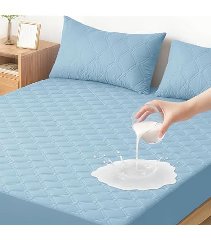 TYYUETY Volledige ritssluiting hoes Ademend stofdicht wasbaar hoeslaken Aanpasbare maat Waterdichte gewatteerde matrasbeschermer voor eenpersoons/ tweepersoons/kingsize bedden-Grijs- 80x200 10cm