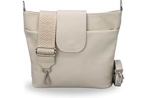 Brise Art Umhängetasche Damen Echtes Leder ELLIE Handgemachte Crossbody Bag mit Ledergurt + Optionalen Breiten Gemusterten Riemen 6 Fächer Wasserdichte Stylische Schultertasche Made in Italy
