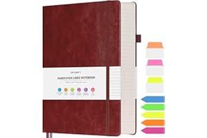 OFFIGIFT Lined Journal Notebook, Large A5 Hardcover Leather Journal, 312 Numbered Pages Work Notebook, 100gsm No Bleed Paper, College Ruled Notebook for Women Men School Office, Burgundy