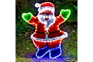 Garden Mile Santa Claus Silhouette Rope Light - Pre-Lit Waterproof ABS Large Waving Multicolored LED Lights - Christmas Decorations Ideal for Indoor or Outdoor Window, Garden, Home Decor (80cm)