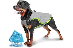 PAWTASY Gilet Rinfrescante per Cani Pettorina Refrigerante Cane con 2 Impacco di Ghiaccio Gel Giubbotto Refrigerante cani Collare Raffreddamento cane di Grande Taglia Grigio XXL