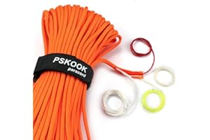 PSKOOK Paracord Survival Cord with Waxed Tinder Fishing Line Cotton Thread Outdoor Commercial Grade Braided Fire Parachute Cord Ropes