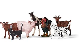 Schleich Farm World | Coffret d’Animaux de la Ferme 77533 avec Chien, Chat, Cochon, chèvre, Vache, Cheval et Coq | Ensemble détaillé de 7 Figurines | Jouet Ferme dès 3 Ans | exclusivité Amazon