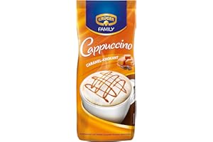 ‎KRÜGER KRÜGER Family Cappuccino Caramel-Krokant, aromatisiertes Getränkepulver mit löslichem Bohnenkaffee, koffeinhaltig, 500 g Beutel