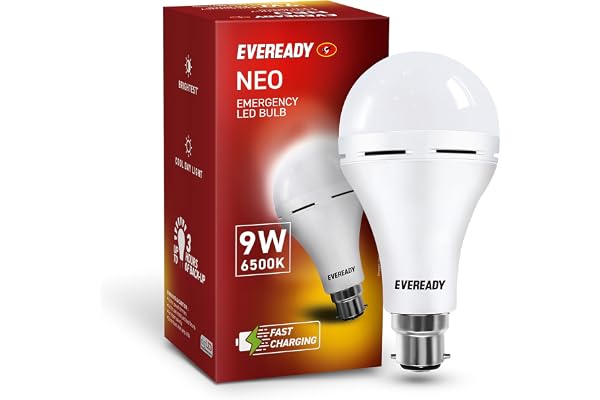 Eveready 9W Emergency Inverter LED Bulb, Cool Day Light (6500K), Rechargeable Bulb with 3 Hours Backup, Ideal for Powercuts, Energy Efficient, B22 Base, Pack of 1